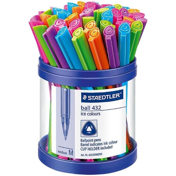 Staedtler 432 Triangular Ballpoint Stick Pen Medium Assorted Cup 50