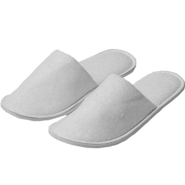 Terry Cotton Slip On Slippers Closed Toes White Hotel/Bath/Guest Pack 100 Pairs Bulk