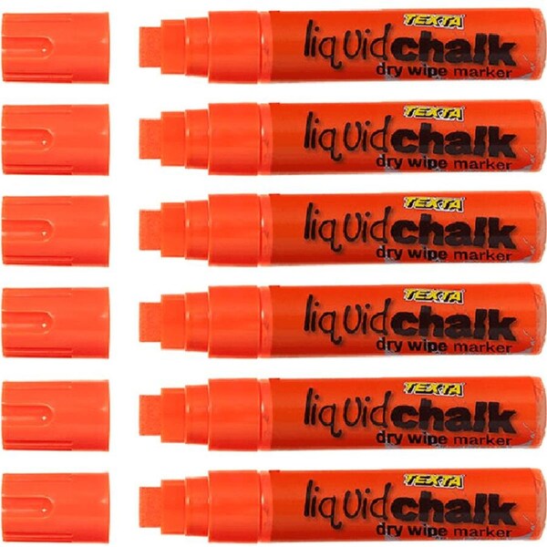 Texta Jumbo Liquid Chalk Marker Dry Wipe Orange 15mm Nib Thick Pack 6