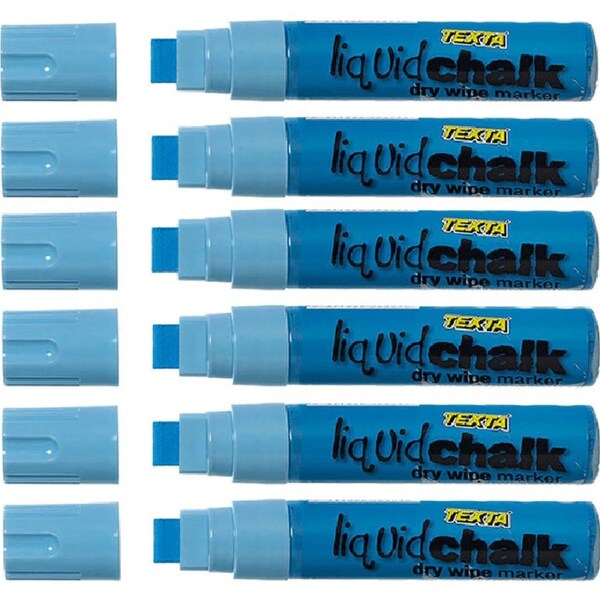 Texta Liquid Chalk Marker Jumbo Dry Wipe 15mm Blue Pack 6