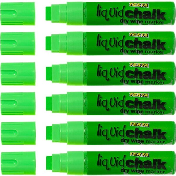 Texta Liquid Chalk Marker Jumbo Dry Wipe 15mm Green Pack 6