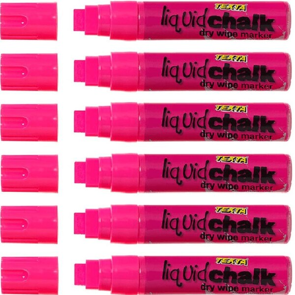 Texta Liquid Chalk Marker Jumbo Dry Wipe 15mm Thick Pink Pack 6