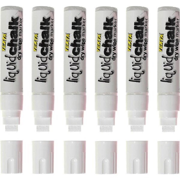 Texta Liquid Chalk Marker Jumbo Dry Wipe Thick 15mm Tip White Pack 6