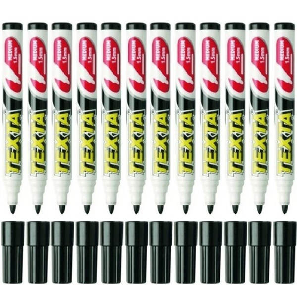 Texta Whiteboard Marker Black Bullet Tip 1.5mm Medium Box 12