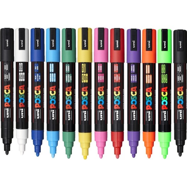 Uni PC-5M Posca Marker Medium Bullet Tip 2.5mm Assorted Box 12