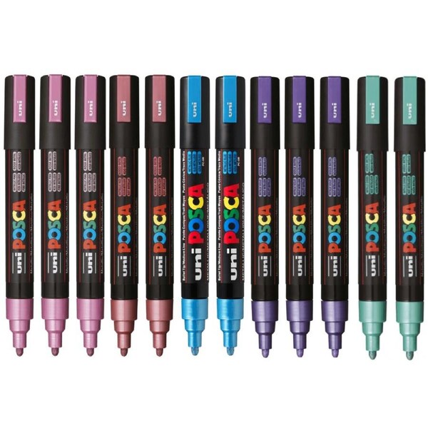 Uni PC-5M Posca Marker Medium Bullet Tip Metallic 2.5mm Assorted Box 12