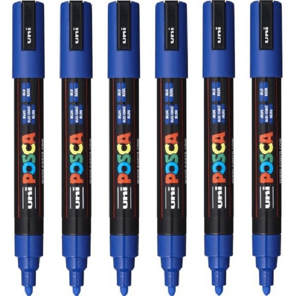 Uni Posca PC-5M Posca Poster Marker Medium Bullet Tip 2.5mm Blue 6 Pack