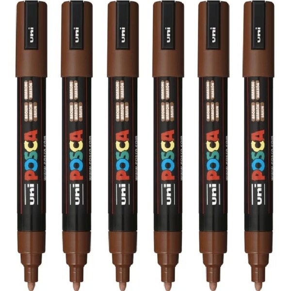 Uni Posca PC-5M Poster Marker Medium Bullet Tip 2.5mm Brown 6 Pack