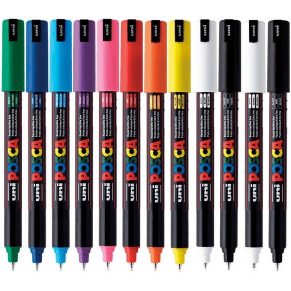 Uni Posca Coloured Marker 0.7mm Assorted Colours Box 12 PC-1MR