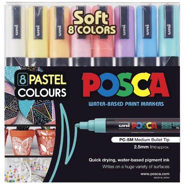 Uni Posca PC5M Paint Markers Pastel Colours 8 Pack 2.5mm NIB
