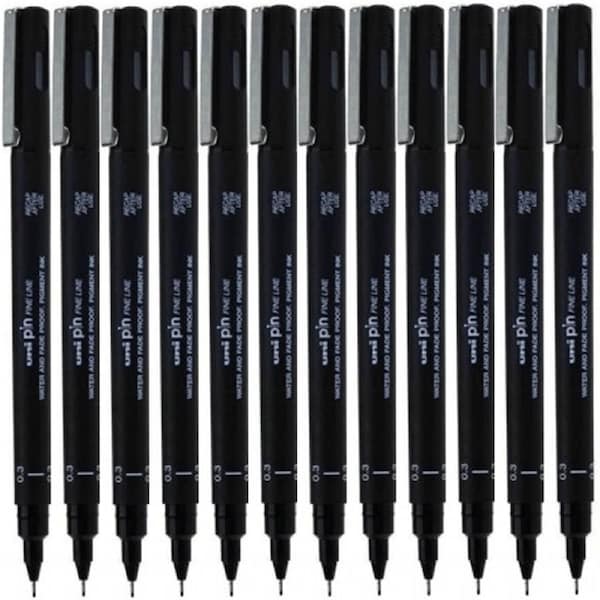 Uni-Ball 200 Pin Fineliner Pen 0.3mm Thin Black Box 12