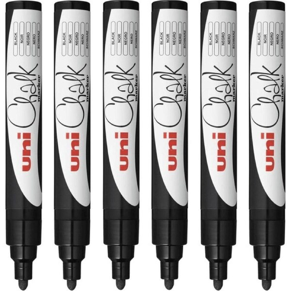 Uni-Ball Chalk Marker Bullet Tip 2.5mm Black 6 Pack