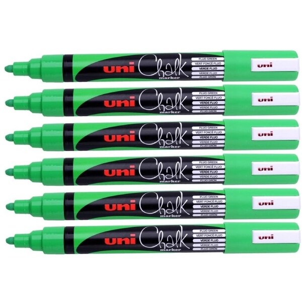 Uni-Ball Chalk Marker Bullet Tip 2.5mm Fluoro Green 6 Pack