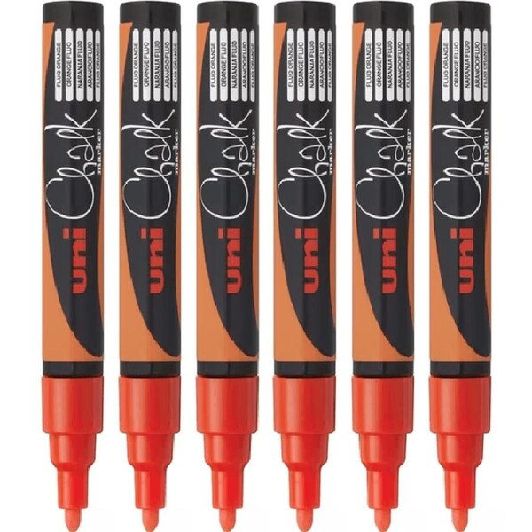 Uni-Ball Chalk Marker Bullet Tip 2.5mm Fluoro Orange 6 Pack