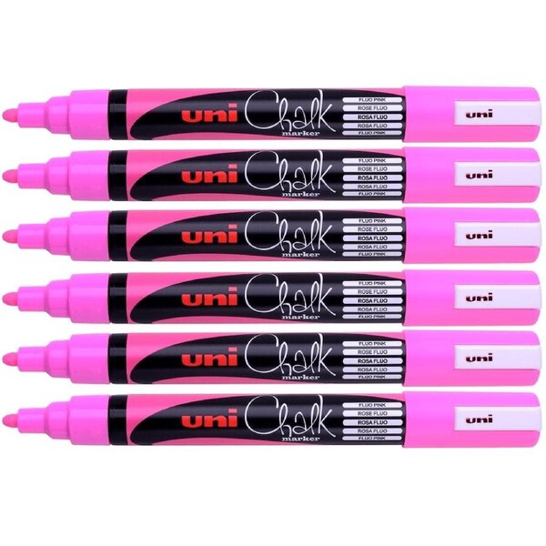 Uni-Ball Chalk Marker Bullet Tip 2.5mm Fluoro Pink 6 Pack