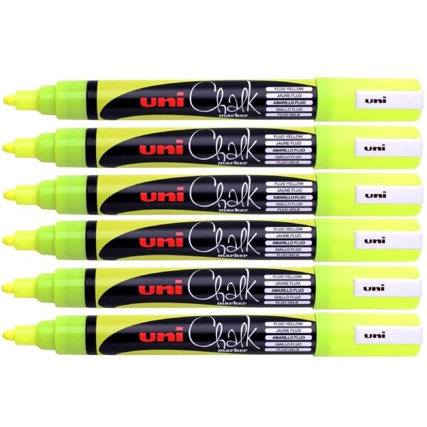 Uni-Ball Chalk Marker Bullet Tip 2.5mm Fluoro Yellow 6 Pack