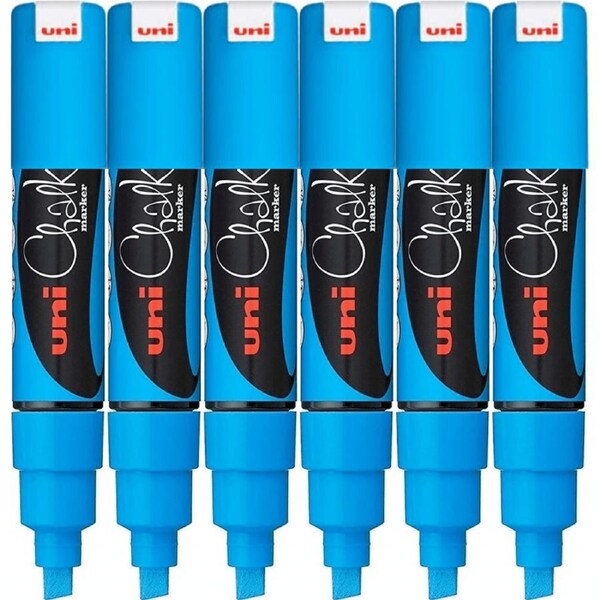 Uni-Ball Chalk Marker Chisel Tip 8mm Light Blue 6 Pack PWE8K