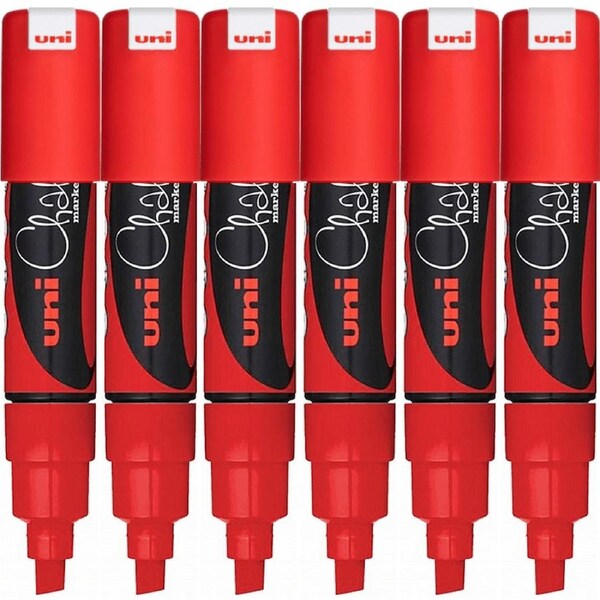 Uni-Ball Chalk Marker Chisel Tip 8mm Thick Red 6 Pack PWE8K