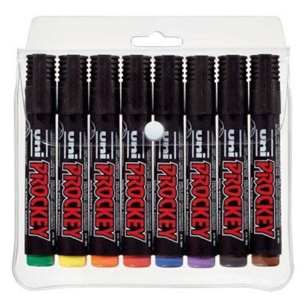 Uni-Ball PM-126 Prockey Permanent Markers Chisel 5.7mm Assorted Colours Pack 8