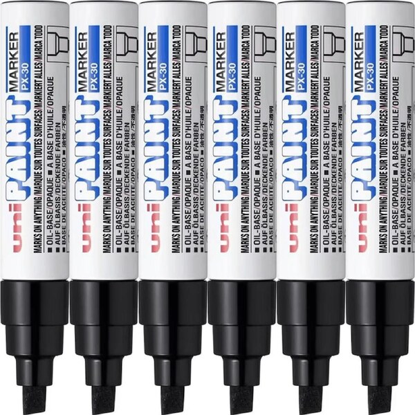 Uni-Ball PX-30 Paint Marker Chisel Tip 8mm Bold Black Box 6