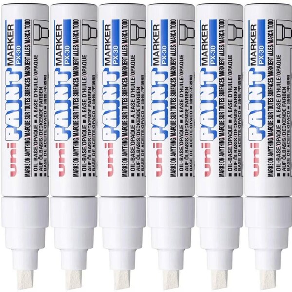 Uni-Ball PX-30 Paint Marker Chisel Tip 8mm Bold White Box 6