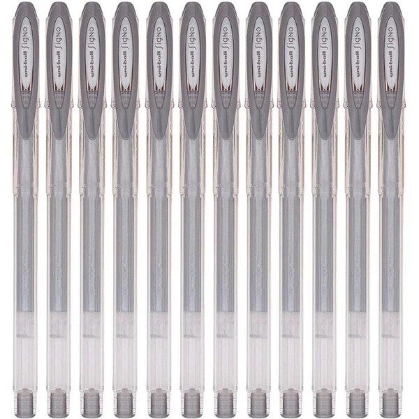 Uni-Ball Um120 Signo Gel Ink Rollerball Pen 0.7mm Metallic Silver Box 12