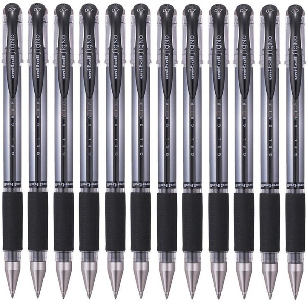 Uni-Ball UM-151S Signo Grip Comfort Gel Ink Pen 0.7mm Fine Black Box 12