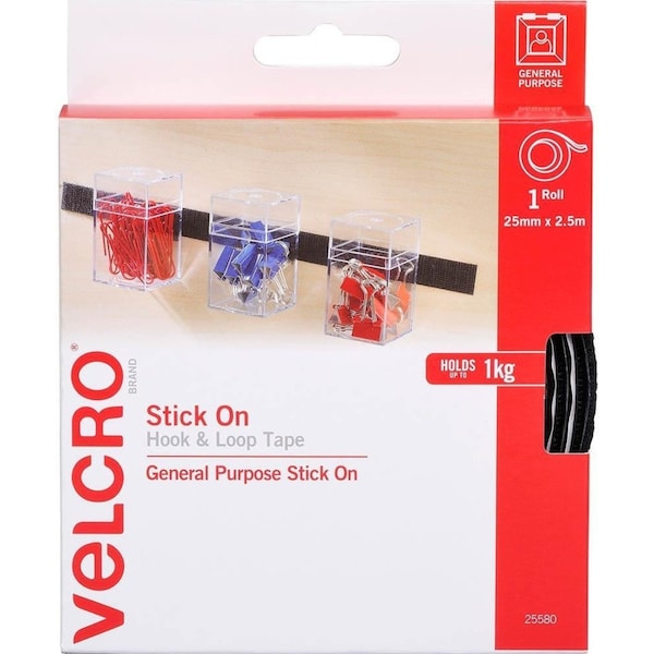 Velcro Brand Stick On Hook And Loop Tape 25mmx2.5m Black