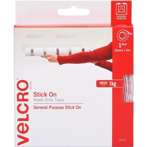 Velcro Brand Stick On Hook Only 25mmx5m White
