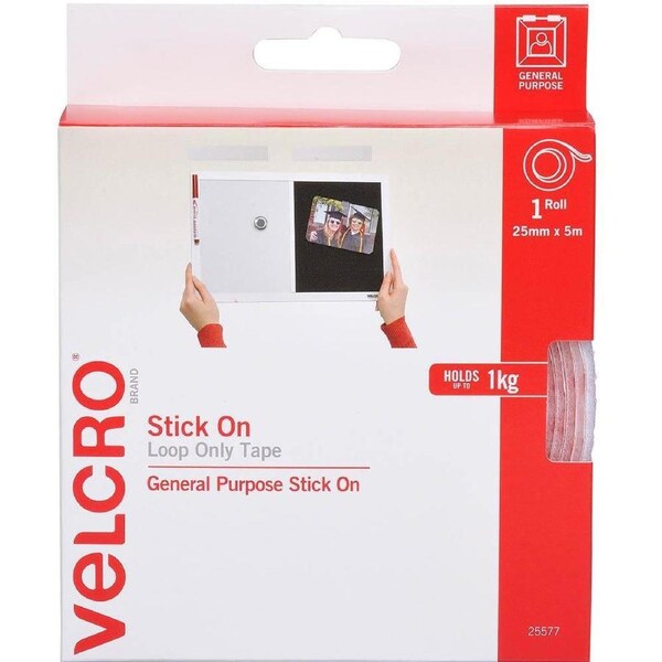 Velcro Brand Stick On Loop Only 25mmx5m White
