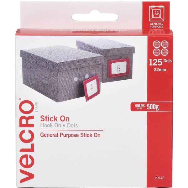 Velcro Brand Stick-On Hook Dots 22mm Pack 125 White