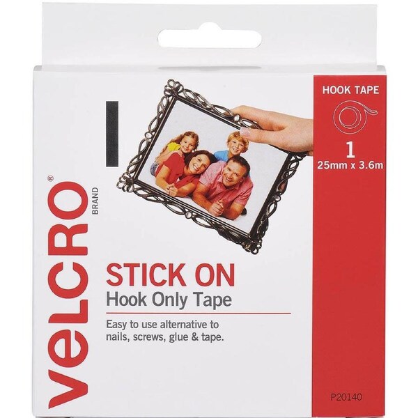 Velcro Brand Stick-On Hook Tape 25mmx3.6m White