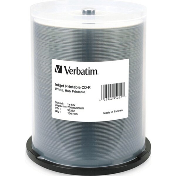 Verbatim 95252 CD-R 700Mb 52X Printable Discs Spindle White Pack 100