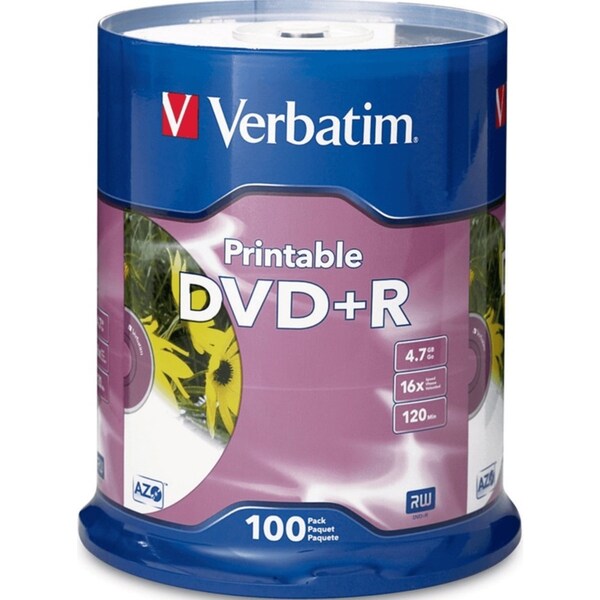 Verbatim DVD+R 4.7GB 16X White Printable Discs CDs Pack 100