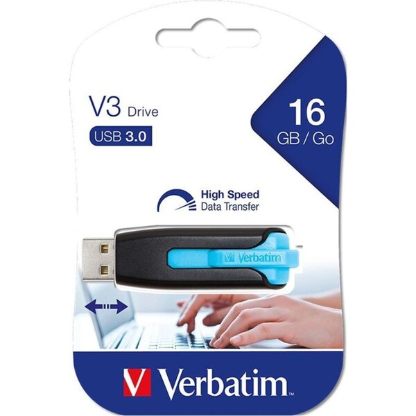 Verbatim Store N Go V3 3.0 Retractable USB Stick Drive Blue 16GB High Speed