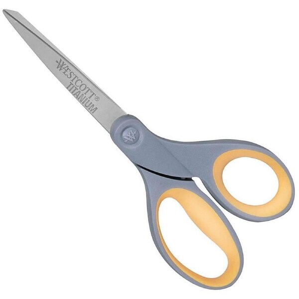 Westcott Titanium Bonded Scissors Clipped Tip Straight Handle 8" Inch Gray/Yellow