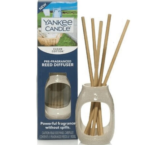 Yankee Candle Reed Diffuser Pre-Fragranced CLEAN COTTON Sticks Incense Kit Set