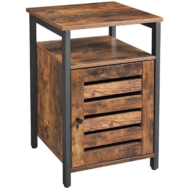 Bedside Table with 2 Adjustable Shelves, Steel Frame, 40 x 40 x 60 cm, Rustic Brown and Black