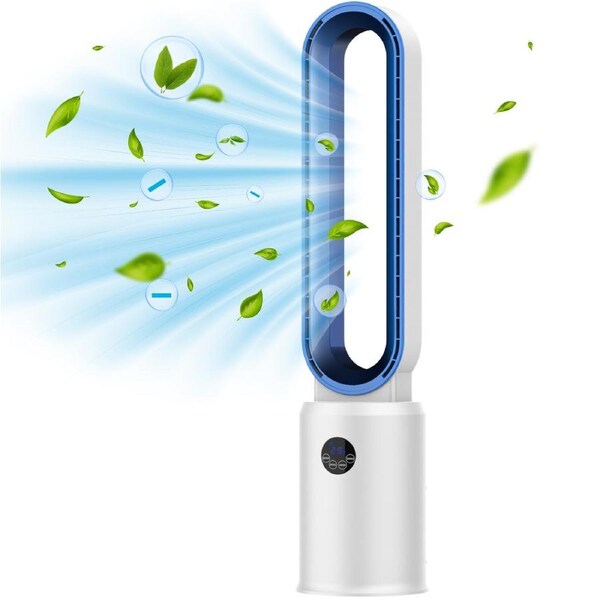 Advwin Bladeless Tower Fan Portable Electric Standing Floor Fan Air Circulator with Remote Control Speeds Adjustable White+Blue
