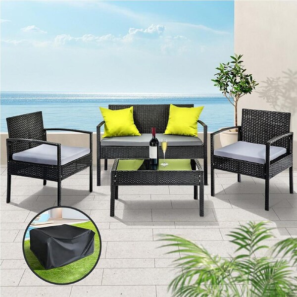 Gardeon Outdoor Furniture Lounge Setting Garden Patio Wicker Cover Table Chairs