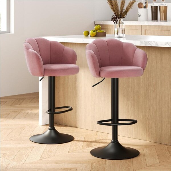 2x Artiss Bar Stools Gas Lift Velvet Pink