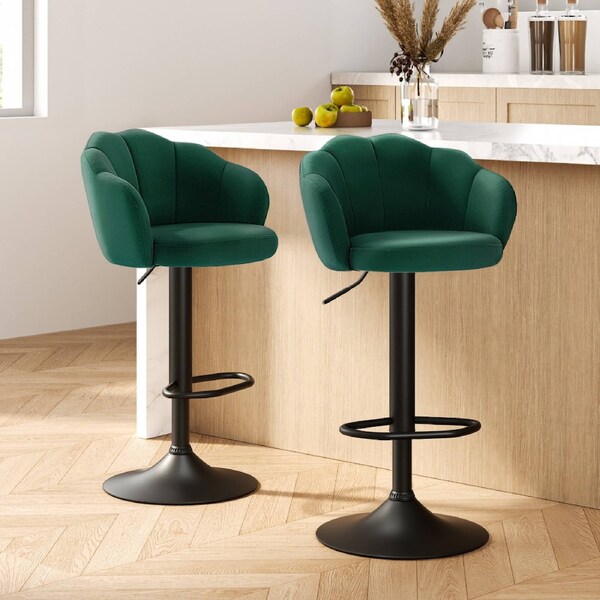 2x Artiss Bar Stools Gas Lift Velvet Green