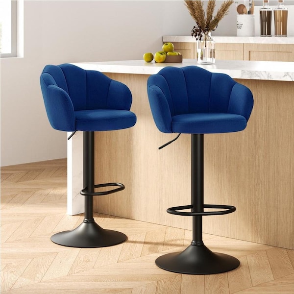 2x Artiss Bar Stools Gas Lift Velvet Blue