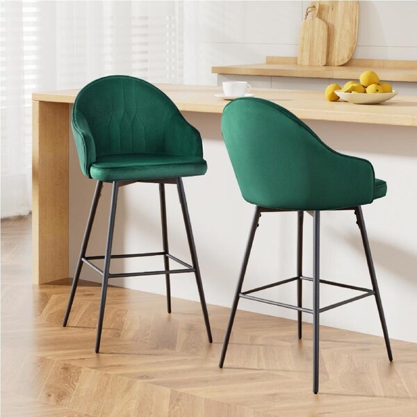 2x Artiss Bar Stools Velvet Swivel Metal Legs Green