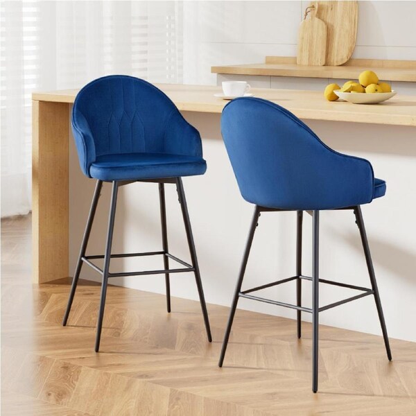 2x Artiss Bar Stools Velvet Swivel Metal Legs Blue