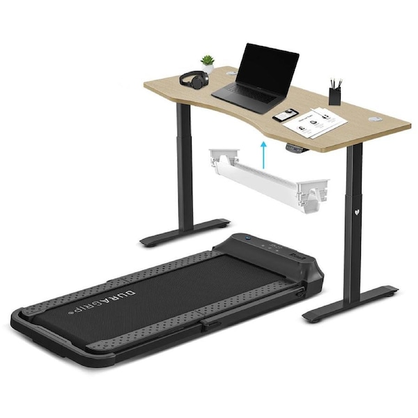 Lifespan Fitness V-Fold Treadmill with ErgoDesk Automatic Oak Standing Desk 1500mm + Cable Management Tray