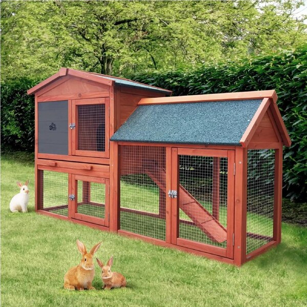 Alopet Rabbit Hutch Chicken Coop 135CMx52CMx85CM Bunny House Run Cage Wooden Outdoor Pet Hutch