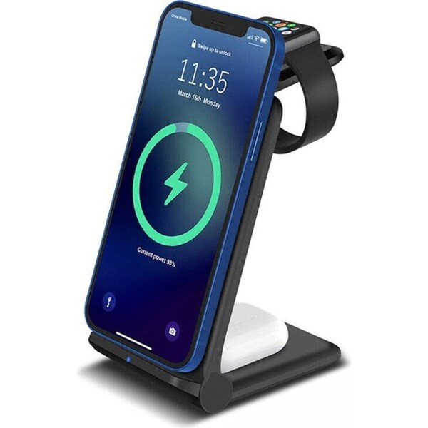 For Apple Watch iPhone 13 12 11 XS Foldable Wireless 3 In 1 Charging Dock Station - Black
