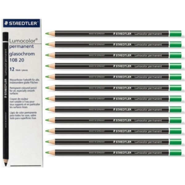 Staedtler 108 Lumocolor Permanent Glasochrom Pencils Green Box 12