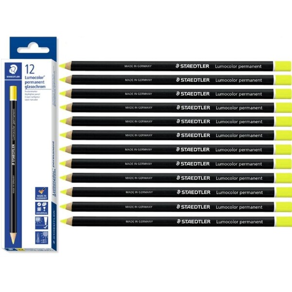 Staedtler 108 Lumocolor Permanent Glasochrom Pencils Yellow Box 12